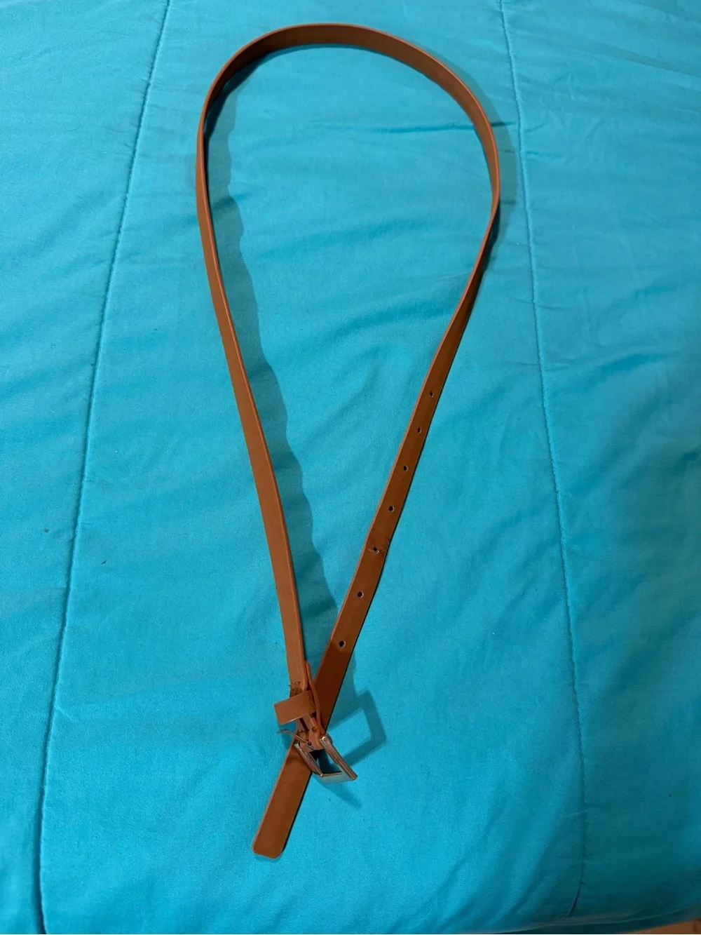 Classic Brown Leather Belt with Square Metal Buckle